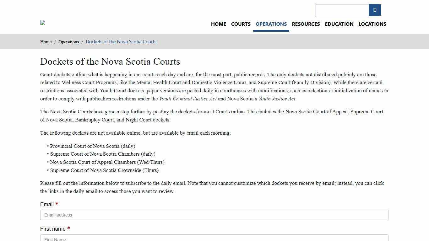 Dockets of the Nova Scotia Courts | The Courts of Nova Scotia