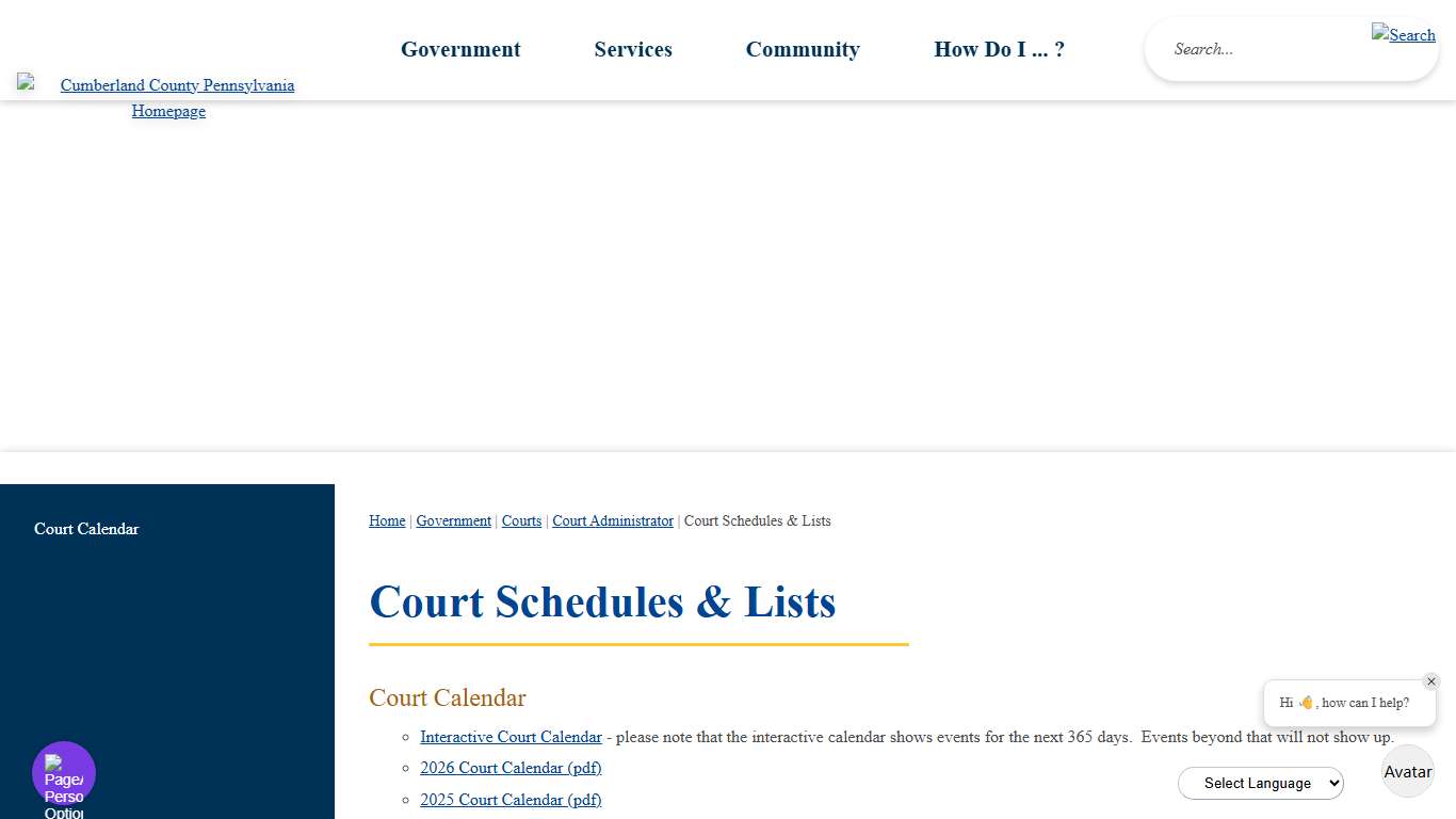 Court Schedules & Lists | Cumberland County, PA - Official Website
